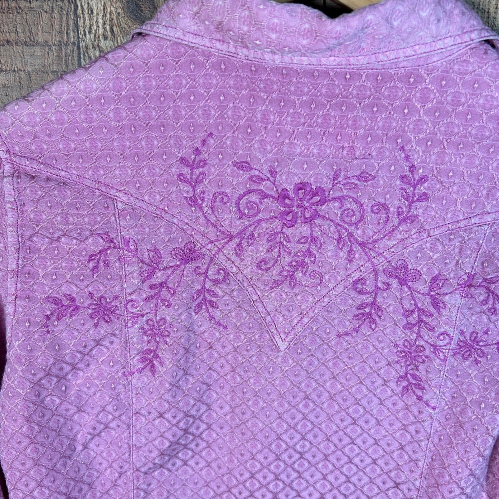 Ryan Michael Pink Silk Cotton Embroidered Western Pearl Snap Shirt Small S - Picture 11 of 11